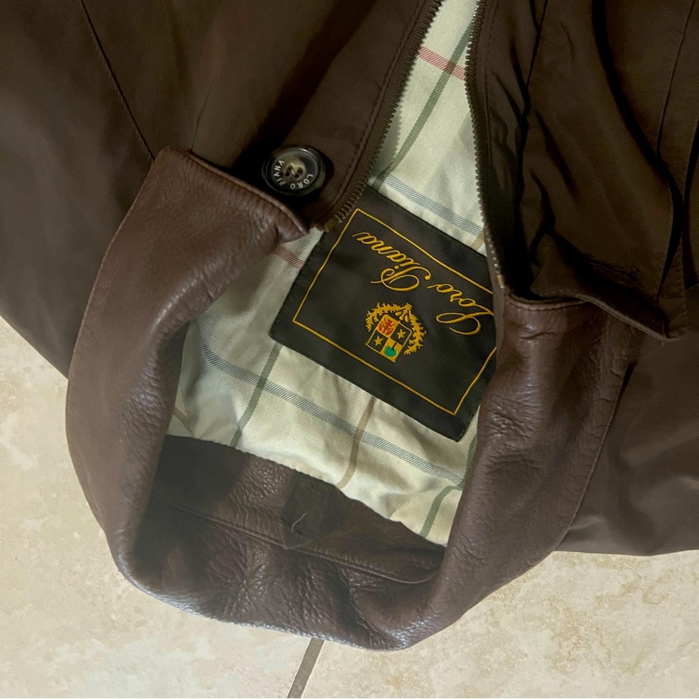 Loro Piana brown leather collar jacket.
